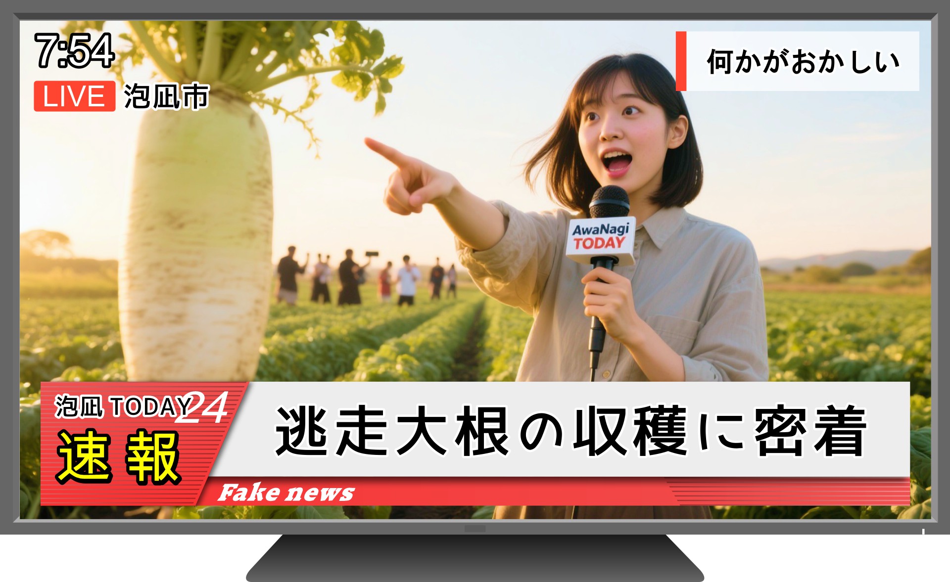 【架空ニュース】この街、何かがおかしい。足が生えて畑から逃げる大根と、店主が"液体"のラーメン屋を大真面目に報道してみた【泡凪 TODAY】